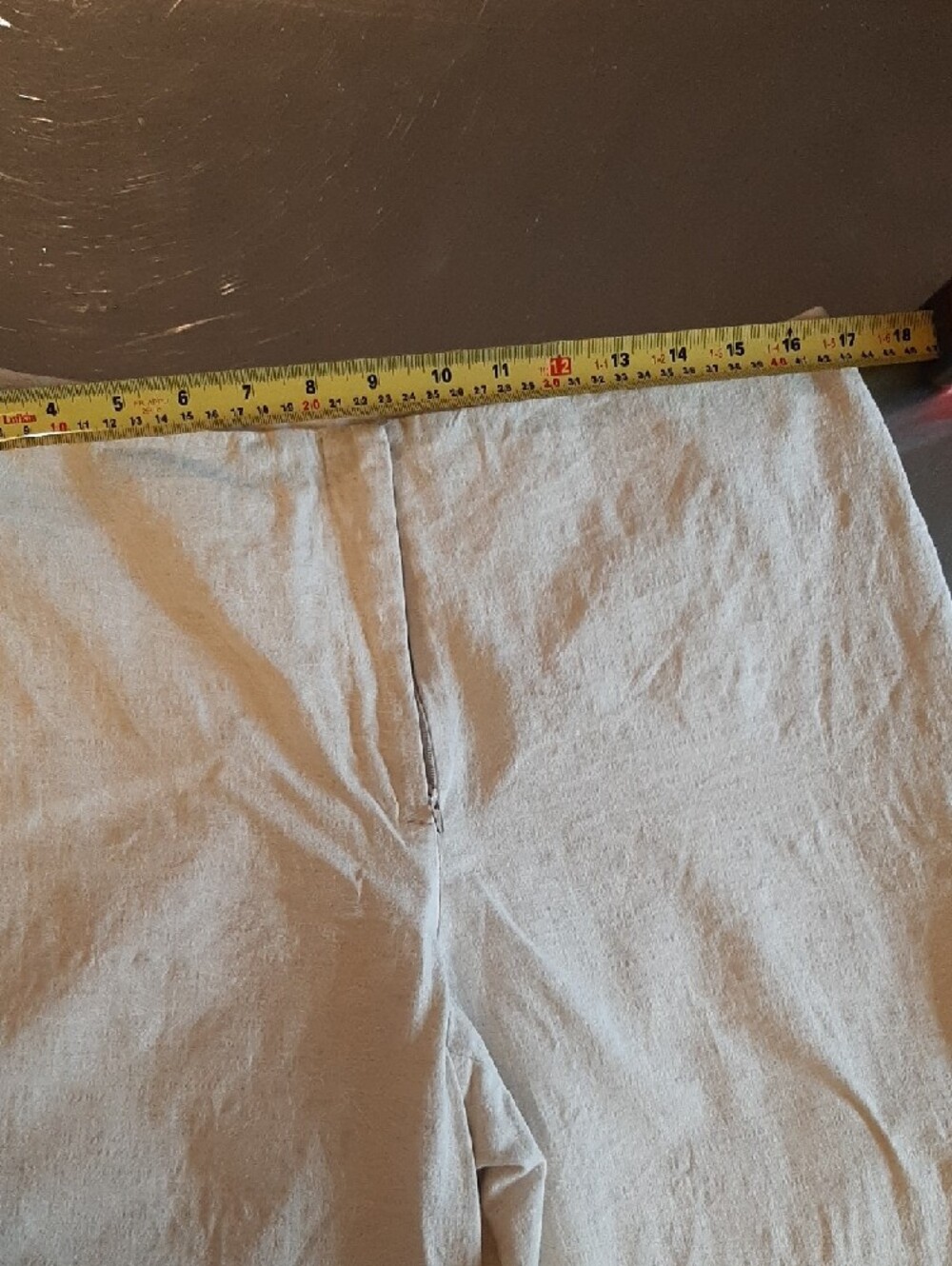 Dalia🤎COTTON/LINEN Vintage Wide-Leg Crop Pants Light Cream/Supple Pattern Sz 12 - Picture 8 of 12
